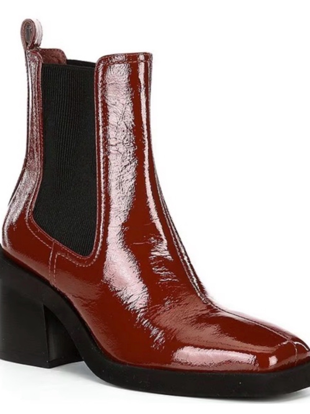 Gianni Bini Banks Crinkle Patent Double Gore Square Toe Women's Booties. Size 10